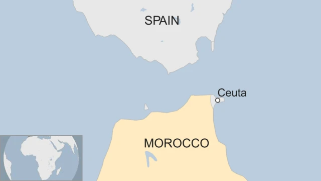 A map showing the location of Ceuta in relation to Morocco