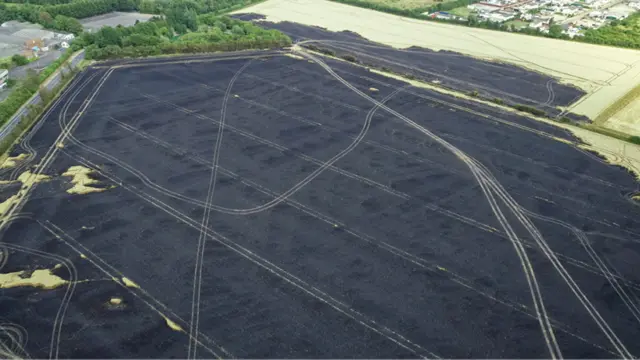 Aftermath of Meldreth field fire - pic cleared for online and LE but NOT network BBC TV