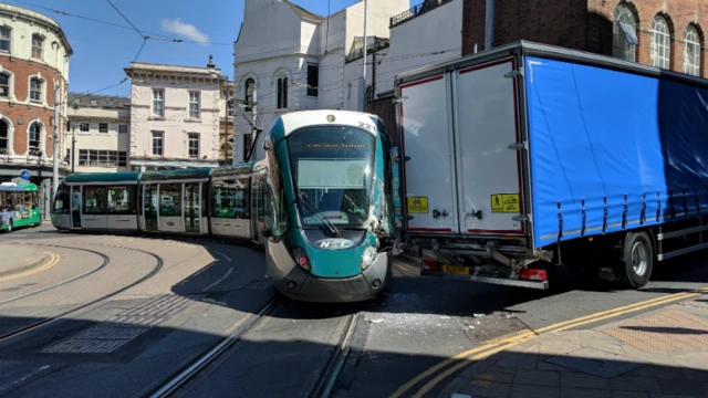 Lorry and tram crash