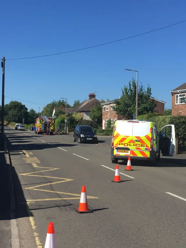 Police and fire engines at Draycott fire