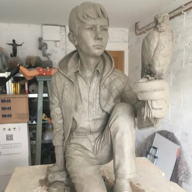 Billy Casper and the kestral made out of clay