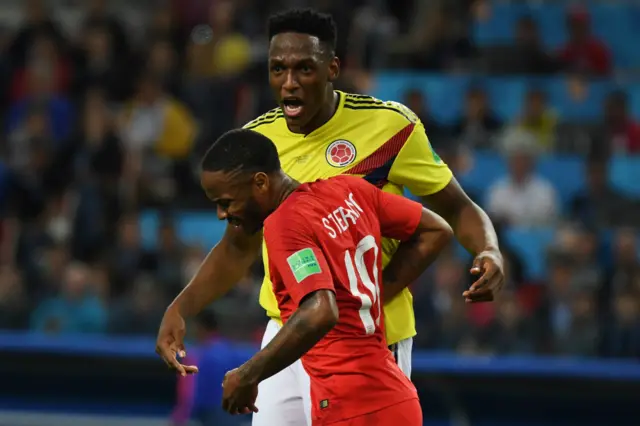 Yerry Mina and Raheem Sterling