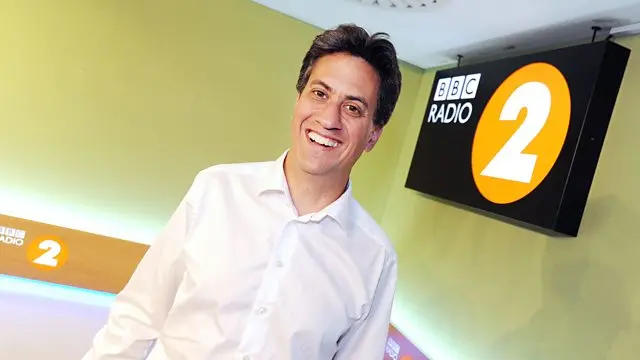 Ed Miliband under Radio 2 logo