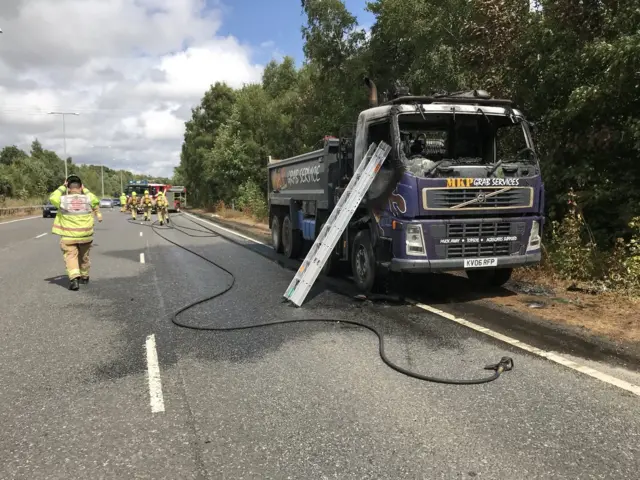 The burnt-out lorry