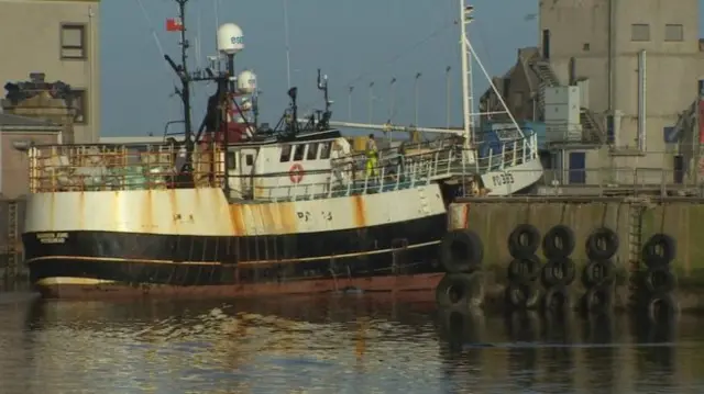 A fishing boat in Grimsby dock.