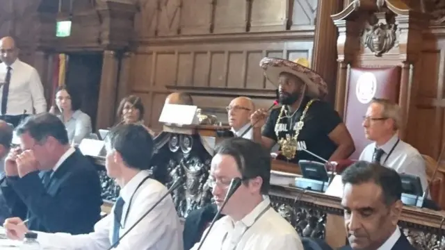 Council leader wearing a sombrero