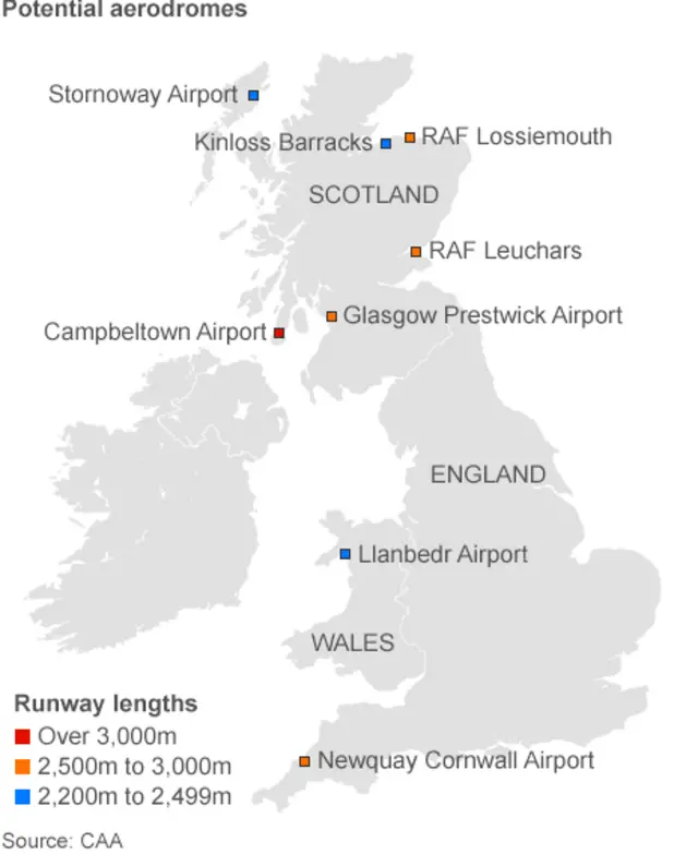 Map of aerodromes in the running