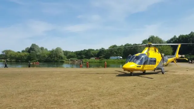 Air ambulance at Colwick Park Lake