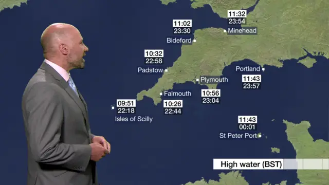 high tide times map for Devon and Cornwall