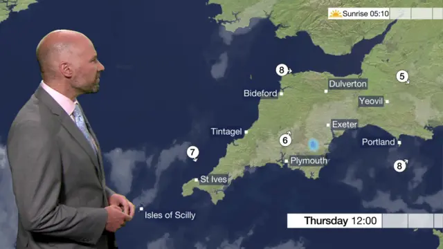 weather map for Cornwall and Devon