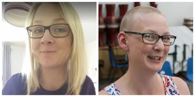 Sarah Summers before and after her head shave