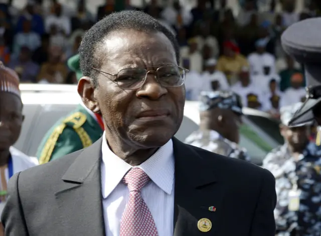 In this file photo taken on May 29, 2015 Equatorial Guinea President Teodoro Obiang Nguema Mbasogo arrives to attend the inauguration of the Nigerian President at the Eagles Square in Abuja.