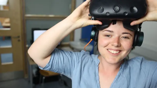 woman with virtual reality mask