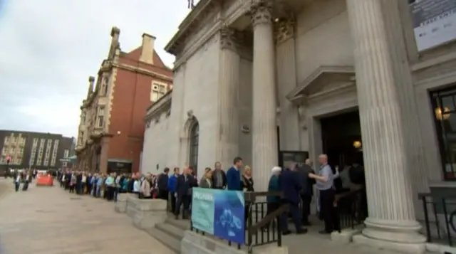 People queuing to get inside Ferens Art Gallery in Hull.