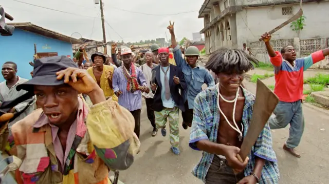 Militiamen of Charles Taylor's National Patriotic Front of Liberia (NPFL) in May 1996