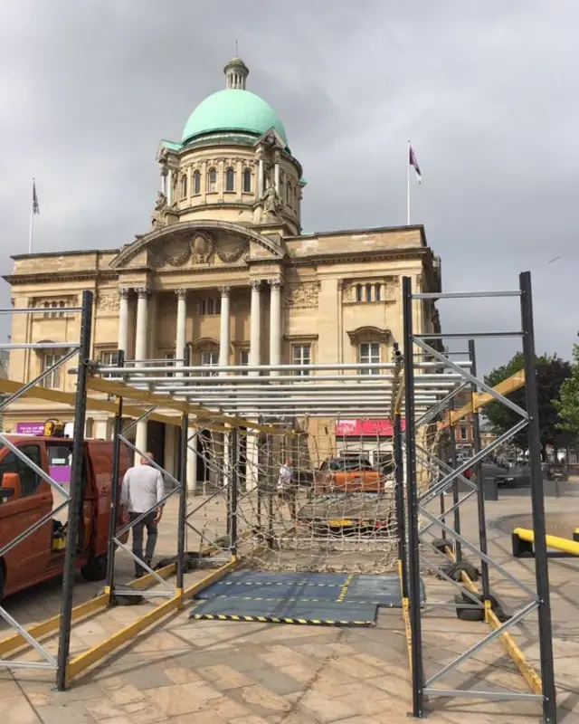 An assault course in Hull city center.