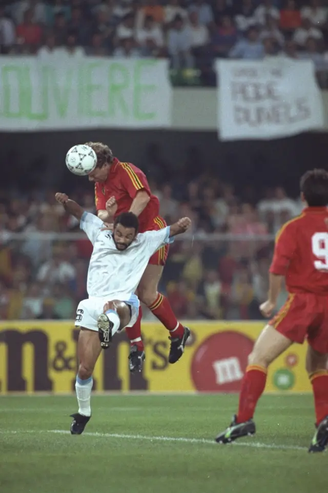 Lei Clijsters in action during the 1990 World Cup against Uruguay