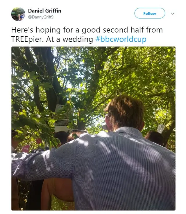 England fan tweets at a wedding
