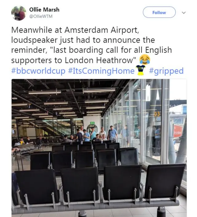 England fan Tweets from Amsterdam