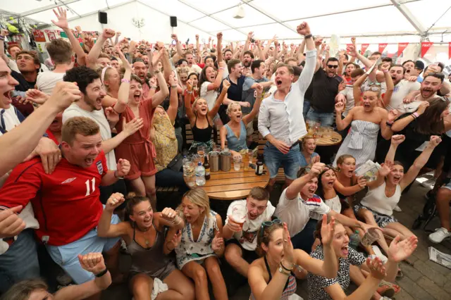 England fans celebrating Harry Maguire's goal