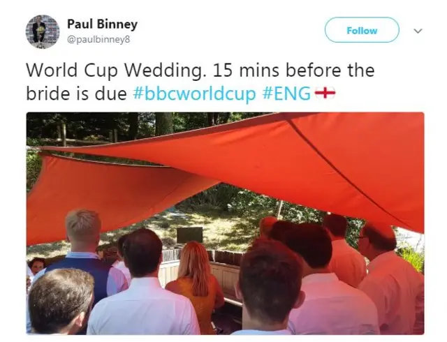 England fan tweets during wedding ceremony