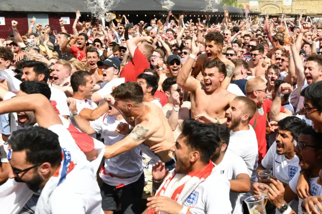 England fans celebrating Harry Maguire's goal