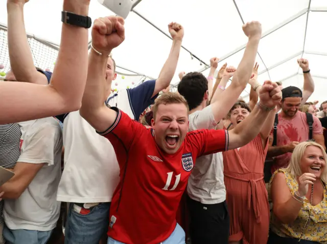England fans celebrating Harry Maguire's goal