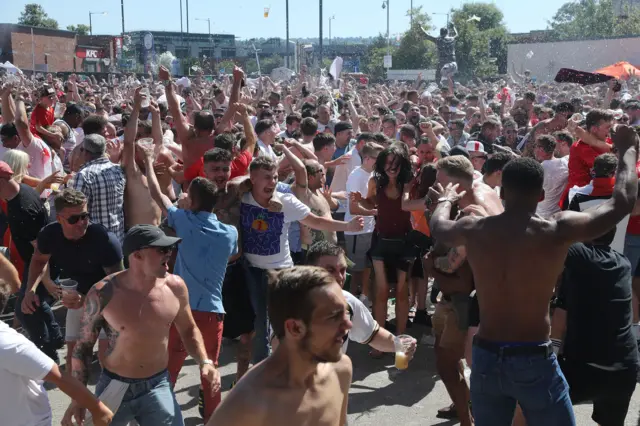England fans celebrating Harry Maguire's goal