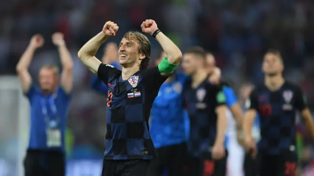 Luka Modric celebrates after Croatia defeat Russia in the World Cup quarter-final