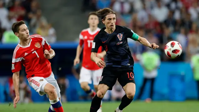 Croatia's Luka Modric in action against Russia