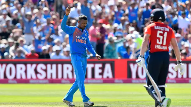 Pandya celebrates dismissing Jonny Bairstow