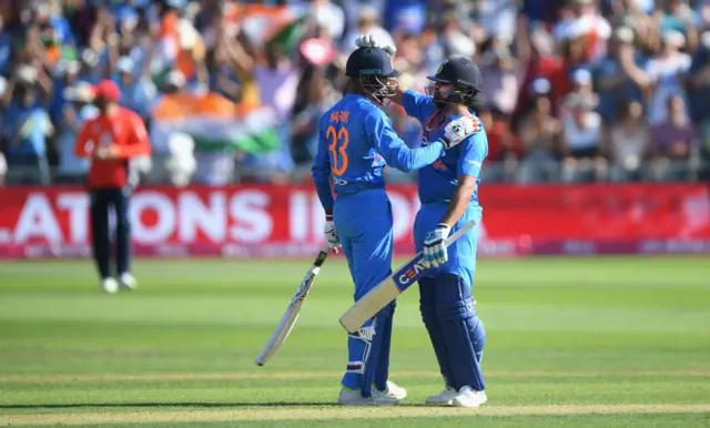 Rohit Sharma and Hardik Pandya celebrate