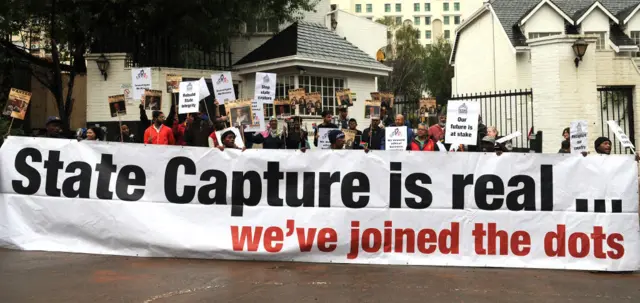 Future SA supporters picket outside the McKinsey offices on October 05, 2017 in Sandton, South Africa