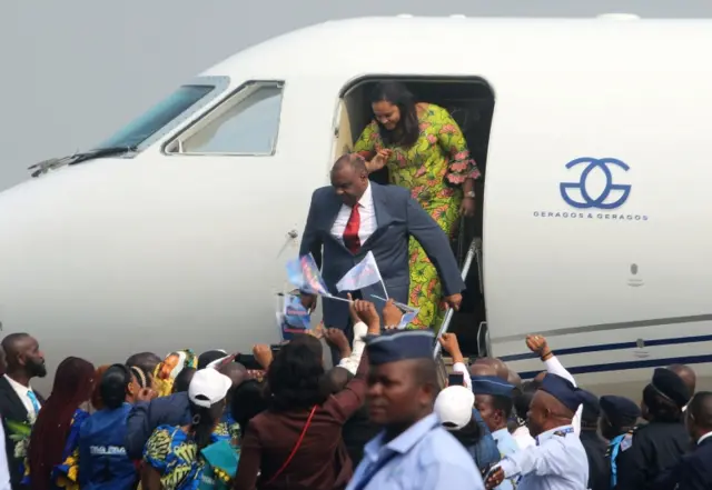 Congolese opposition leader Jean-Pierre Bemba disembarks a plane as he arrives at the N"djili International Airport in Kinshasa, Democratic Republic of Congo August 1, 2018