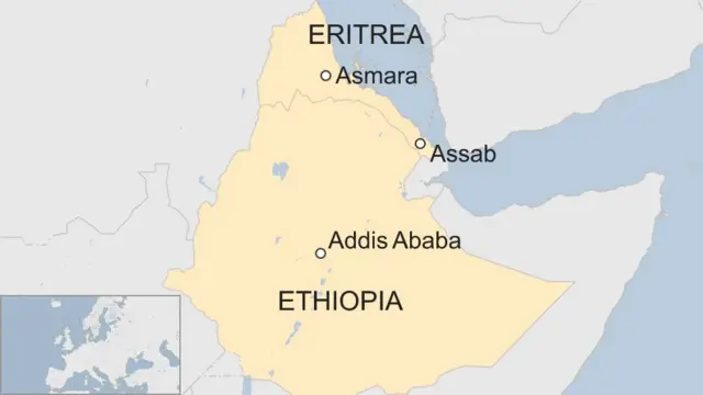 Map showing Ethiopia and Eritrea