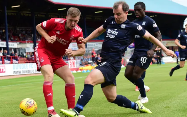 Aberdeen's Lewis Ferguson and Dundee's Paul McGowan