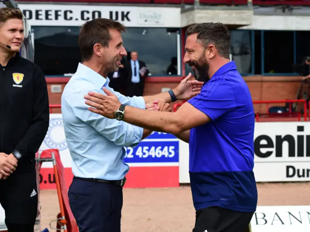 Managers Neil McCann and Derek McInnes were all smiles before the game