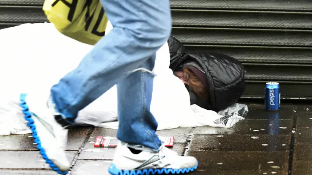 A person sleeping on the street