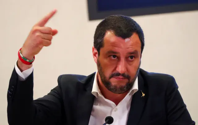 Italian Interior Minister Matteo Salvini gestures during a news conference in Rome, Italy on 5 July 2018.