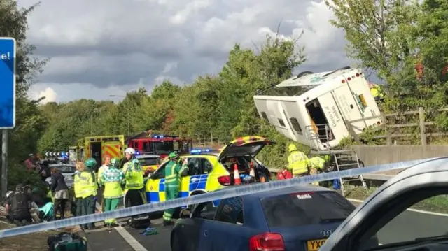 Emergency services at Swanley coach crash