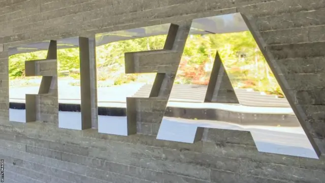 The Fifa logo seen on the outside wall of a building