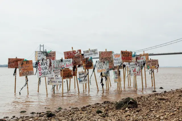 Placards near the Humber bridge