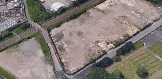 The land off Cemetery Road, Walsall, showing the railway line