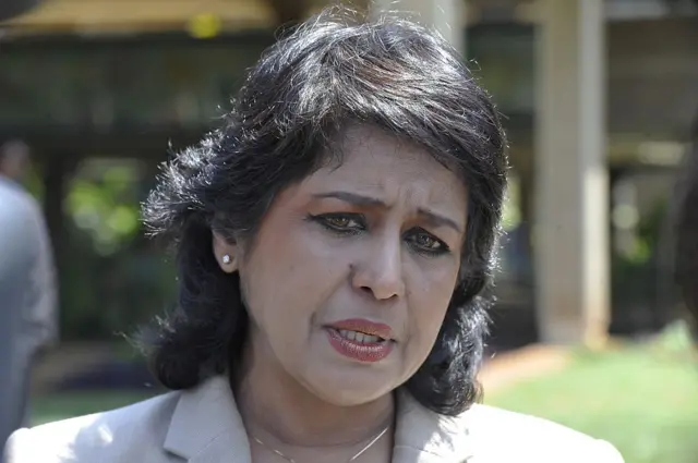 Mauritius President Ameenah Gurib-Fakim speaks to the media after a meeting with Director General of the United Nations Office at Nairobi (UNON) and UN officials in Nairobi on September 9, 2015.