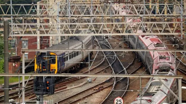 Trains leaving station