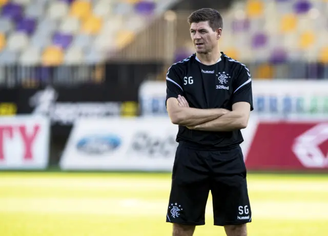 Rangers boss Steven Gerrard at Wednesday's training session at the Ljudski Stadium