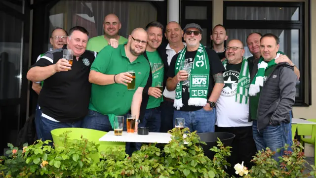 Hibs fans enjoy a few beers in Molde