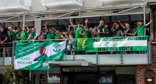 Hibs fans indulge in a sing-song before the game