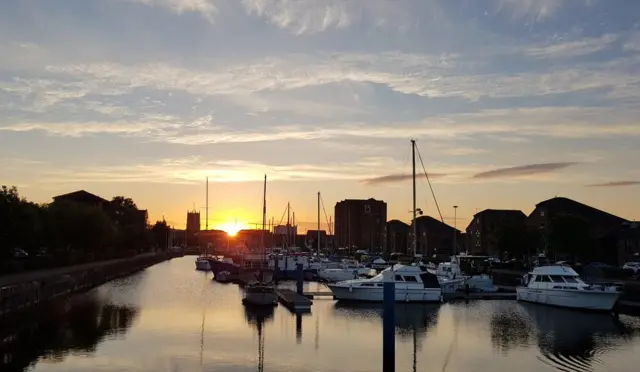 Sun rising over Hull Marina