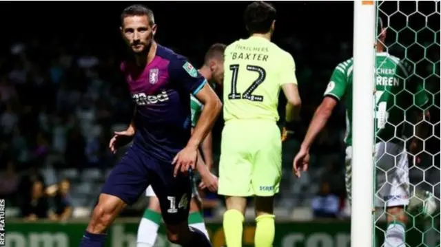 Villa celebrate beating Yeovil in League Cup